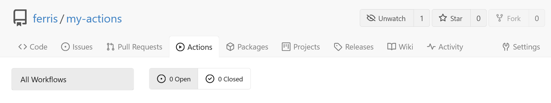 Screenshot showing the actions tab of repository settings